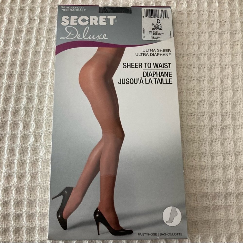 SECRET DELUXE Sz D Sheer to Waist Ultra Sheer Sandalfoot Pantyhose  NWT